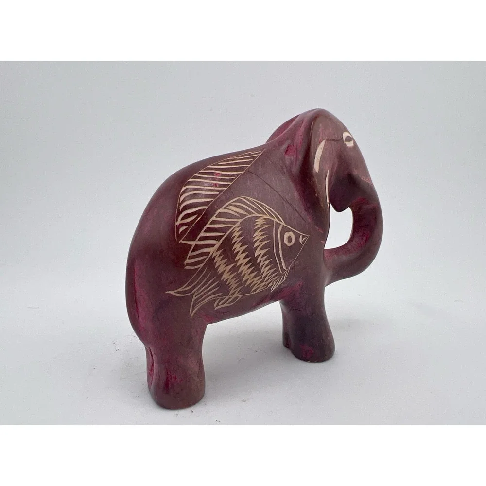 Wooden Red Hand Carved Elephant Fish Vintage‎ Classic